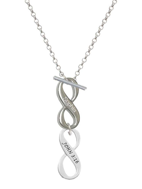 Silver Plated John 3:16 Infinity Sign - Custom Engraved Infinity Toggle Necklace: Personalized Jewelry Gift - Names, Initials, Dates, Bible Verses