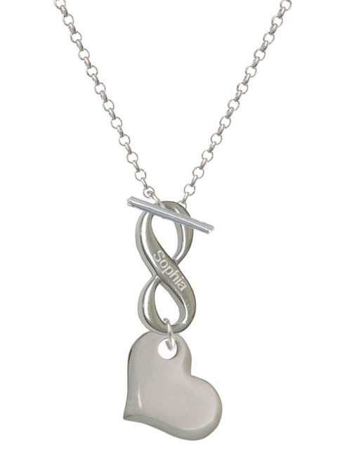 Stainless Steel Heart - Custom Engraved Infinity Toggle Necklace: Personalized Jewelry Gift - Names, Initials, Dates, Bible Verses