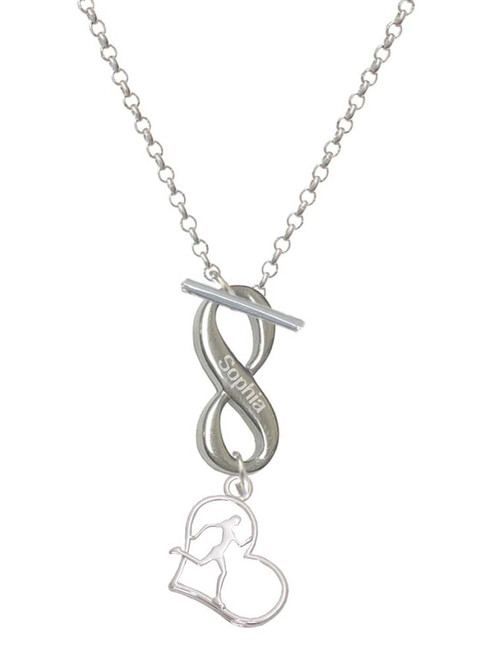 Two-tone Runner Silhouette in Heart - Custom Engraved Infinity Toggle Necklace: Personalized Jewelry Gift - Names, Initials, Dates, Bible Verses