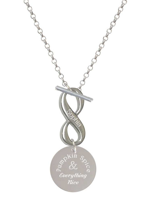 Stainless Steel Pumpkin Spice and Everything Nice Disc - Custom Engraved Infinity Toggle Necklace: Personalized Jewelry Gift - Names, Initials, Dates, Bible Verses