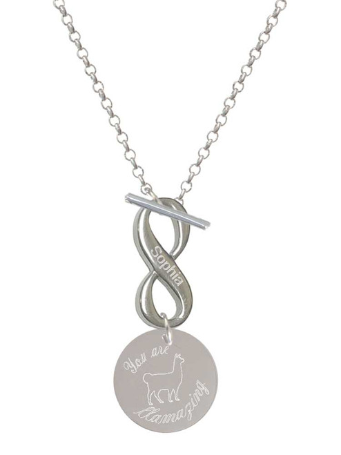 Stainless Steel You are LLAMAZING Llama Disc - Custom Engraved Infinity Toggle Necklace: Personalized Jewelry Gift - Names, Initials, Dates, Bible Verses