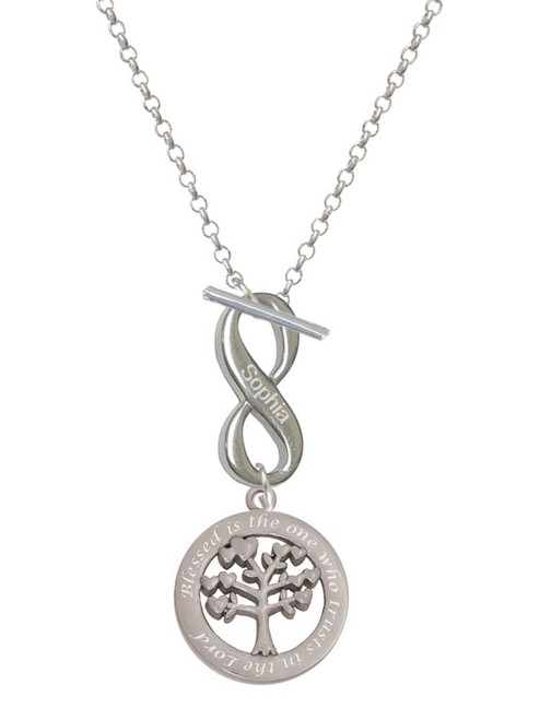 Stainless Steel Trust in the Lord Tree of Life - Custom Engraved Infinity Toggle Necklace: Personalized Jewelry Gift - Names, Initials, Dates, Bible Verses