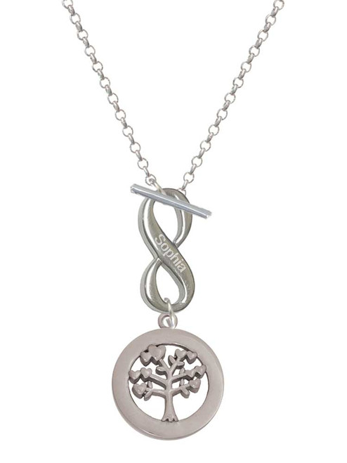Stainless Steel Tree of Life in Eternity Ring - Custom Engraved Infinity Toggle Necklace: Personalized Jewelry Gift - Names, Initials, Dates, Bible Verses