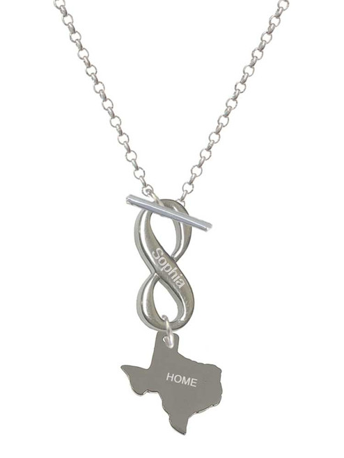 Stainless Steel Home is Texas - Custom Engraved Infinity Toggle Necklace: Personalized Jewelry Gift - Names, Initials, Dates, Bible Verses