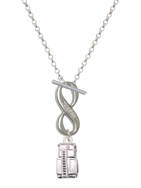 Silver Plated 3-D Fire Engine - Custom Engraved Infinity Toggle Necklace: Personalized Jewelry Gift - Names, Initials, Dates, Bible Verses