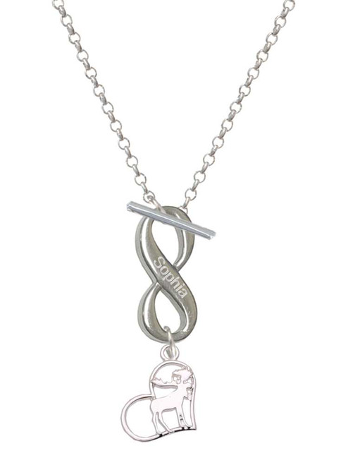 Silver Plated Moose in Heart - Custom Engraved Infinity Toggle Necklace: Personalized Jewelry Gift - Names, Initials, Dates, Bible Verses