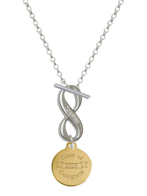 Gold-tone Engraved Class of 2025 - Custom Engraved Infinity Toggle Necklace: Personalized Jewelry Gift - Names, Initials, Dates, Bible Verses