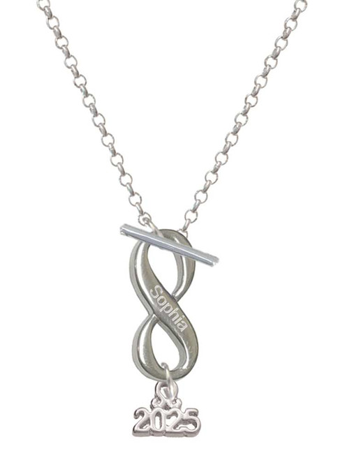 Silver Plated Mini Year 2025 - Custom Engraved Infinity Toggle Necklace: Personalized Jewelry Gift - Names, Initials, Dates, Bible Verses