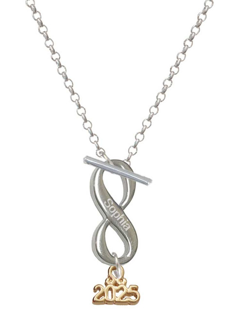 Gold-tone Mini Year 2025 - Custom Engraved Infinity Toggle Necklace: Personalized Jewelry Gift - Names, Initials, Dates, Bible Verses