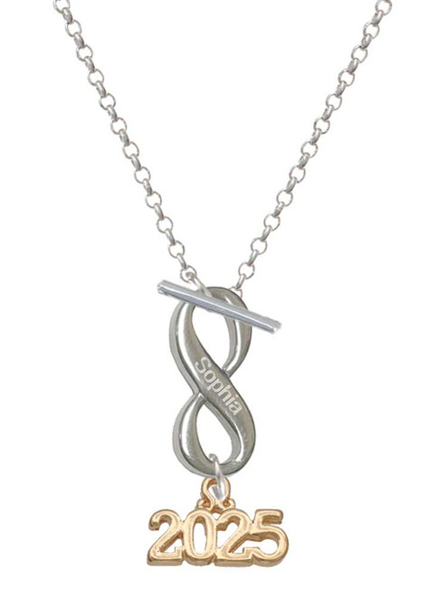 Gold-tone Horizontal Year 2025 - Custom Engraved Infinity Toggle Necklace: Personalized Jewelry Gift - Names, Initials, Dates, Bible Verses