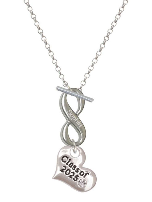 Silver Plated Class of 2025 Heart - Custom Engraved Infinity Toggle Necklace: Personalized Jewelry Gift - Names, Initials, Dates, Bible Verses