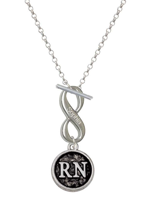 Silver Plated Nurse Caduceus Seal - RN - Custom Engraved Infinity Toggle Necklace: Personalized Jewelry Gift - Names, Initials, Dates, Bible Verses