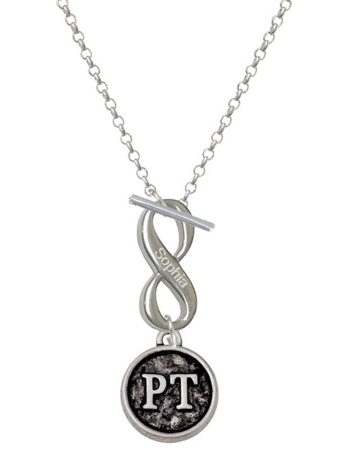 Silver Plated Physical Therapist Caduceus Seal - PT - Custom Engraved Infinity Toggle Necklace: Personalized Jewelry Gift - Names, Initials, Dates, Bible Verses
