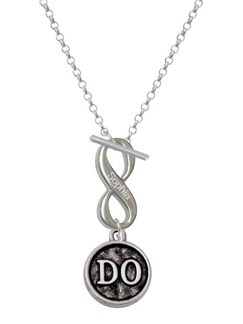 Silver Plated Doctor Caduceus Seal - DO - Custom Engraved Infinity Toggle Necklace: Personalized Jewelry Gift - Names, Initials, Dates, Bible Verses