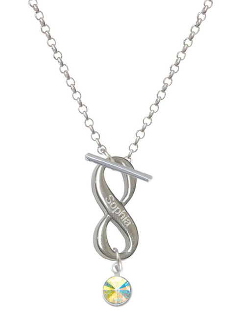 Crystal Clear AB Channel Drop - Custom Engraved Infinity Toggle Necklace: Personalized Jewelry Gift - Names, Initials, Dates, Bible Verses