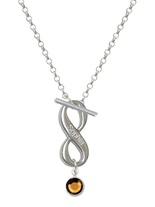 Crystal Brown Channel Drop - Custom Engraved Infinity Toggle Necklace: Personalized Jewelry Gift - Names, Initials, Dates, Bible Verses