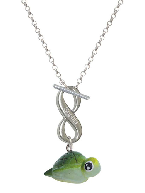 Resin Sea Turtle - Custom Engraved Infinity Toggle Necklace: Personalized Jewelry Gift - Names, Initials, Dates, Bible Verses