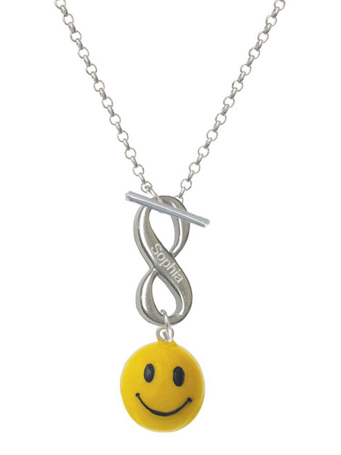 Resin Large 3-D Happy Face - Custom Engraved Infinity Toggle Necklace: Personalized Jewelry Gift - Names, Initials, Dates, Bible Verses