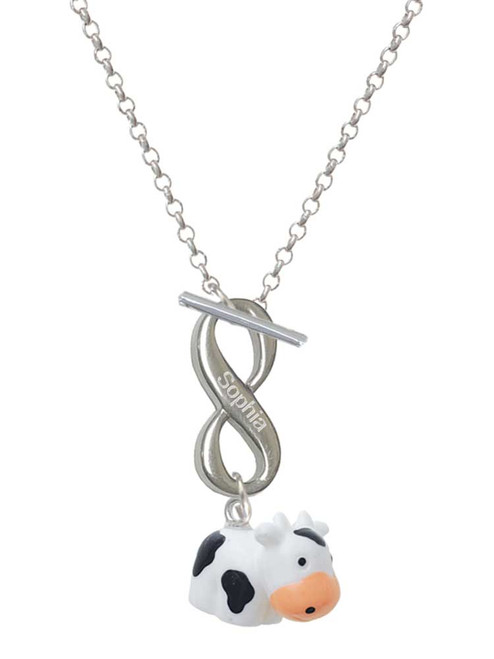 Resin Black and White Cow - Custom Engraved Infinity Toggle Necklace: Personalized Jewelry Gift - Names, Initials, Dates, Bible Verses