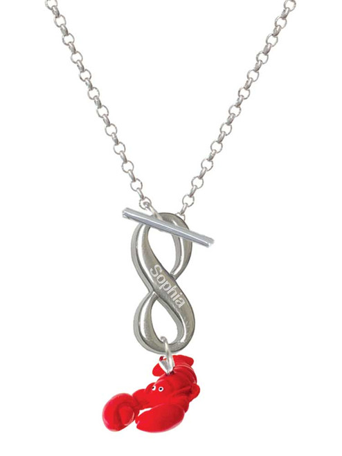 Resin Curved Red Lobster - Custom Engraved Infinity Toggle Necklace: Personalized Jewelry Gift - Names, Initials, Dates, Bible Verses
