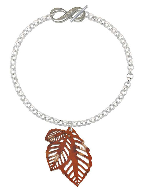 Acrylic Medium Triple Leaf Shimmer Brown - Custom Engraved Infinity Toggle Bracelet: Personalized Jewelry Gift - Names, Initials, Dates, Bible Verses