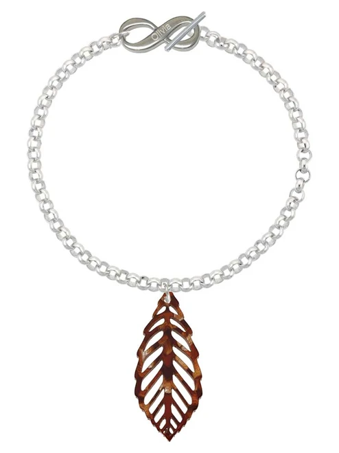 Acrylic Large Leaf Shimmer Brown - Custom Engraved Infinity Toggle Bracelet: Personalized Jewelry Gift - Names, Initials, Dates, Bible Verses