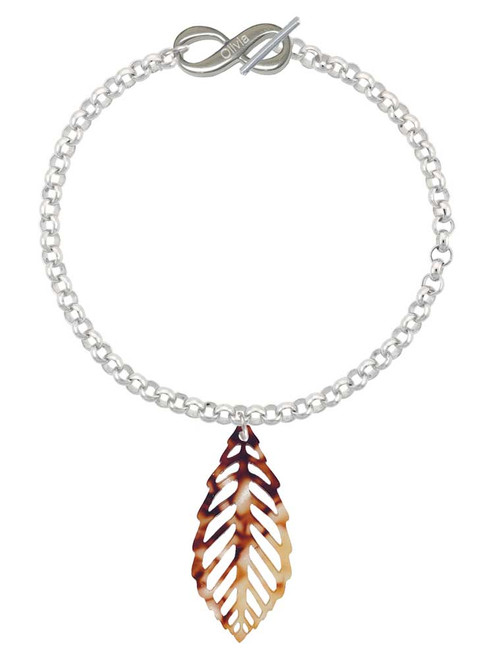 Acrylic Large Leaf Mixed Brown and Yellow - Custom Engraved Infinity Toggle Bracelet: Personalized Jewelry Gift - Names, Initials, Dates, Bible Verses