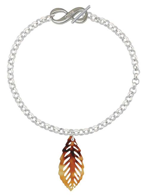 Acrylic Medium Leaf Mixed Brown and Yellow - Custom Engraved Infinity Toggle Bracelet: Personalized Jewelry Gift - Names, Initials, Dates, Bible Verses