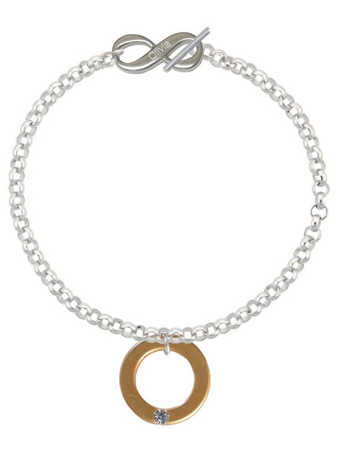 Acrylic 7/8" Ring with 4mm Gold-tone Crystal - Custom Engraved Infinity Toggle Bracelet: Personalized Jewelry Gift - Names, Initials, Dates, Bible Verses