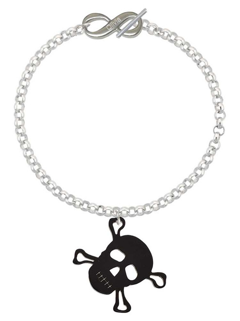 Acrylic Large Black Skull - Custom Engraved Infinity Toggle Bracelet: Personalized Jewelry Gift - Names, Initials, Dates, Bible Verses