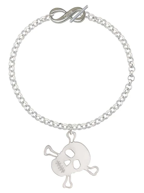 Acrylic Large Mirror Skull - Custom Engraved Infinity Toggle Bracelet: Personalized Jewelry Gift - Names, Initials, Dates, Bible Verses