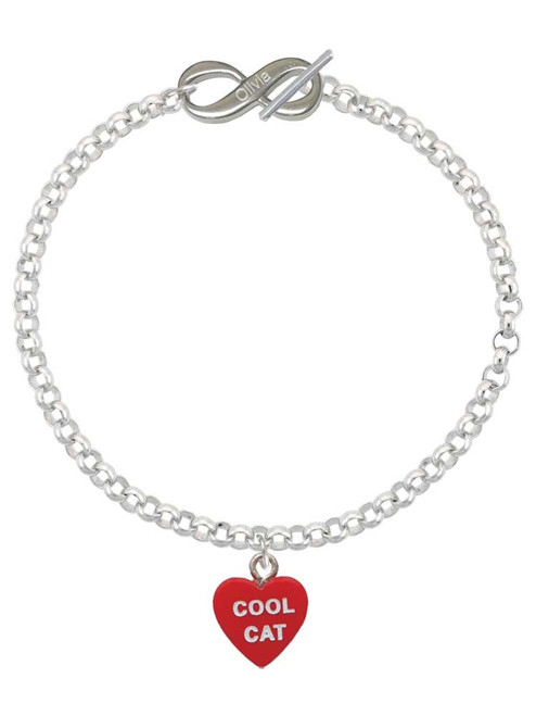Acrylic Red "Cool Cat / Purr Fect" Heart - Custom Engraved Infinity Toggle Bracelet: Personalized Jewelry Gift - Names, Initials, Dates, Bible Verses