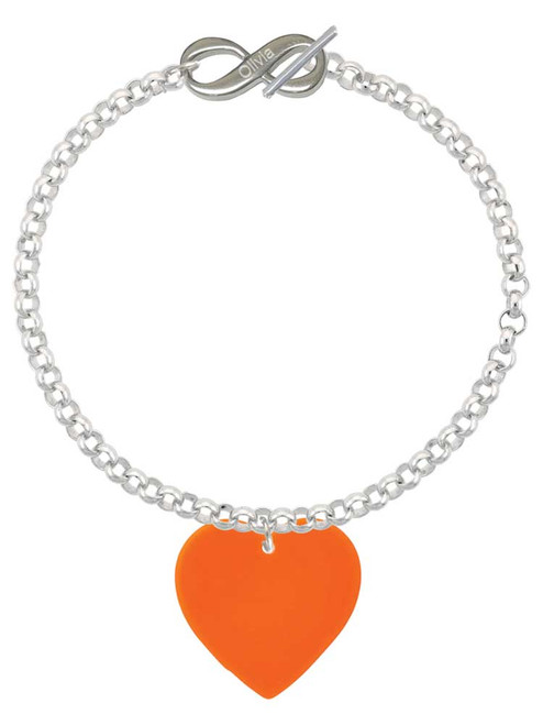 Acrylic 1" Orange Heart - Custom Engraved Infinity Toggle Bracelet: Personalized Jewelry Gift - Names, Initials, Dates, Bible Verses