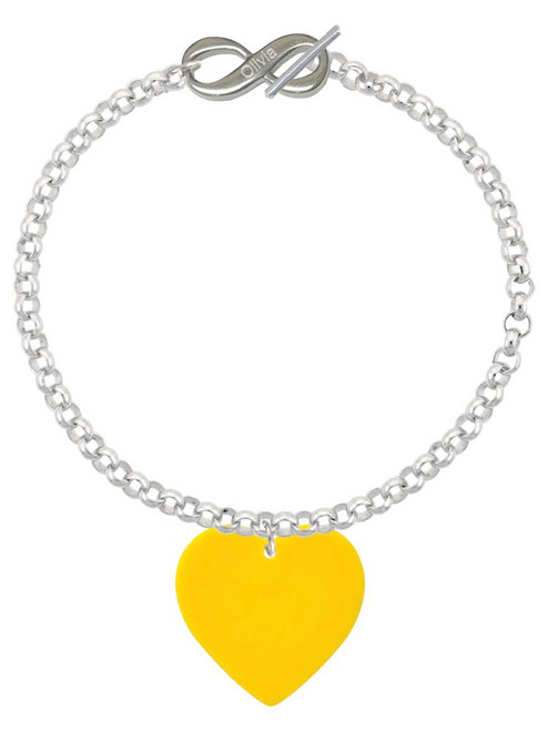 Acrylic 1" Yellow Heart - Custom Engraved Infinity Toggle Bracelet: Personalized Jewelry Gift - Names, Initials, Dates, Bible Verses