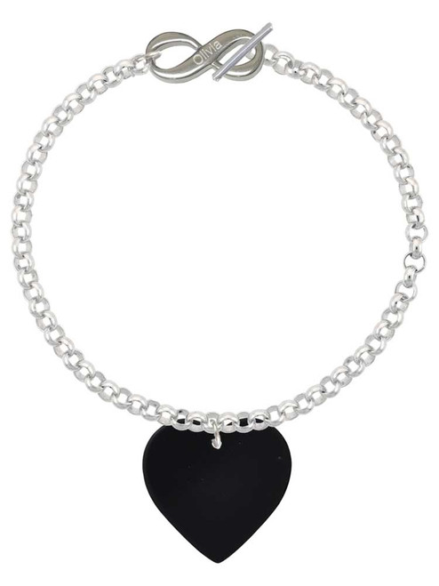 Acrylic 1" Black Heart - Custom Engraved Infinity Toggle Bracelet: Personalized Jewelry Gift - Names, Initials, Dates, Bible Verses