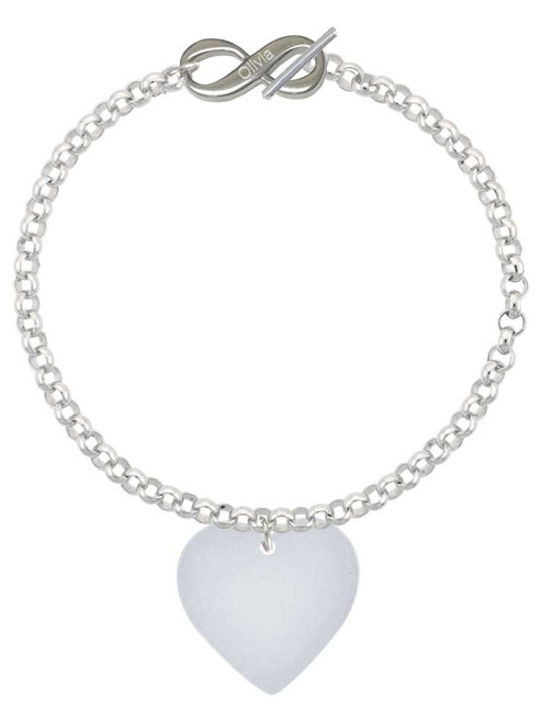 Acrylic 1" Shimmer White Heart - Custom Engraved Infinity Toggle Bracelet: Personalized Jewelry Gift - Names, Initials, Dates, Bible Verses