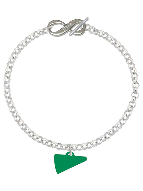 Acrylic Green Megaphone - Custom Engraved Infinity Toggle Bracelet: Personalized Jewelry Gift - Names, Initials, Dates, Bible Verses