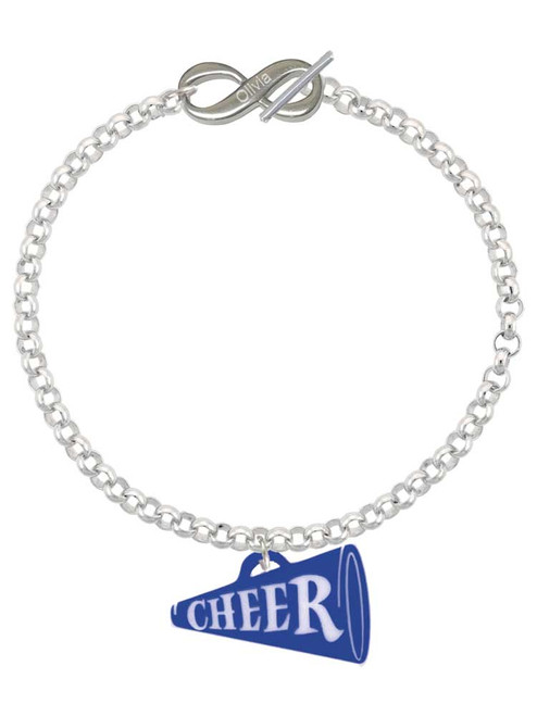 Acrylic Large Royal Blue Cheer Megaphone - Custom Engraved Infinity Toggle Bracelet: Personalized Jewelry Gift - Names, Initials, Dates, Bible Verses