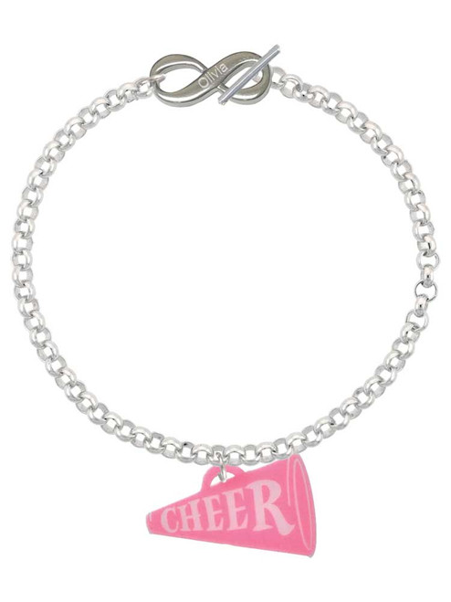 Acrylic Large Hot Pink Cheer Megaphone - Custom Engraved Infinity Toggle Bracelet: Personalized Jewelry Gift - Names, Initials, Dates, Bible Verses