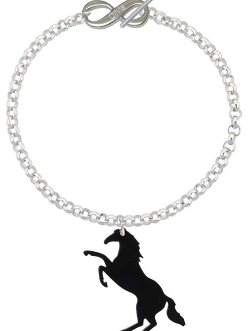Acrylic 1.5 Black Horse - Custom Engraved Infinity Toggle Bracelet: Personalized Jewelry Gift - Names, Initials, Dates, Bible Verses