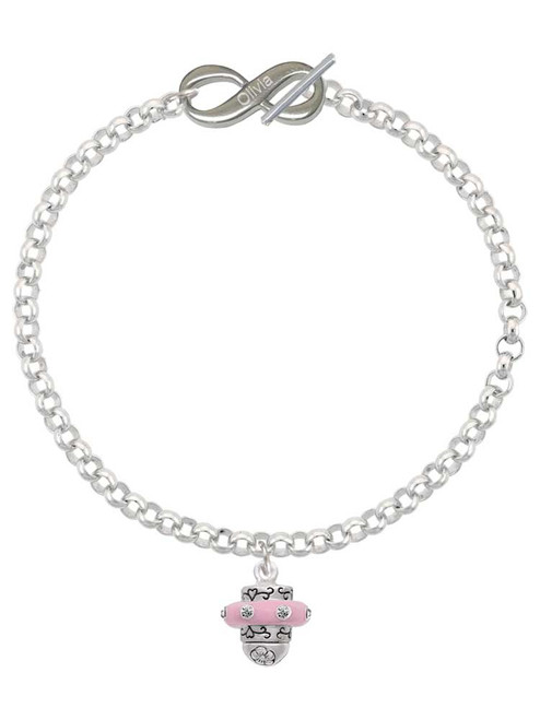 Silver Plated Crystal Pink Spinner - Custom Engraved Infinity Toggle Bracelet: Personalized Jewelry Gift - Names, Initials, Dates, Bible Verses