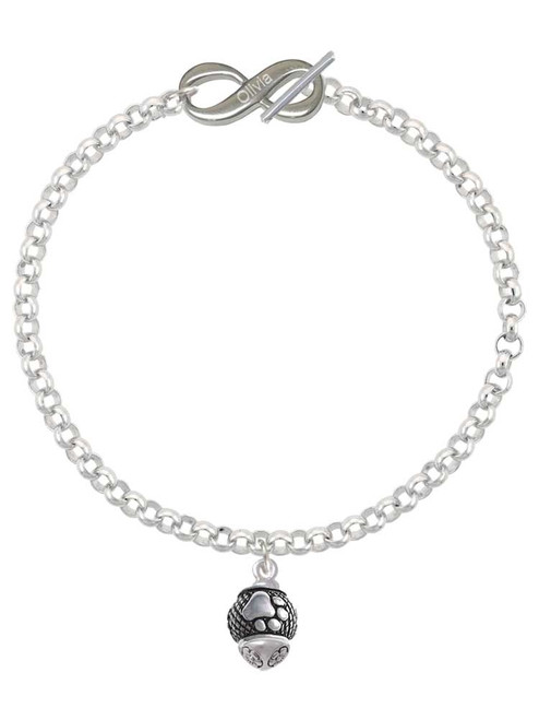 Silver Plated Paw on Hatched Background Spinners - Custom Engraved Infinity Toggle Bracelet: Personalized Jewelry Gift - Names, Initials, Dates, Bible Verses
