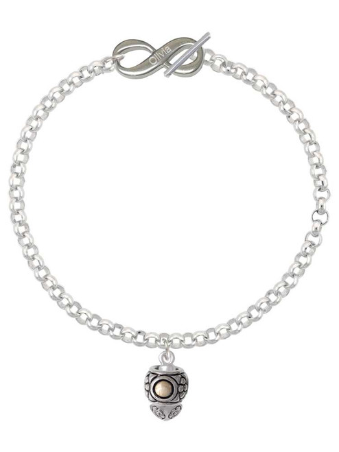 Silver Plated Pattern with 2 Gold-tone Bullets Spinners - Custom Engraved Infinity Toggle Bracelet: Personalized Jewelry Gift - Names, Initials, Dates, Bible Verses
