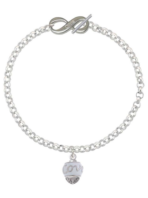 Silver Plated Love on White Spinners - Custom Engraved Infinity Toggle Bracelet: Personalized Jewelry Gift - Names, Initials, Dates, Bible Verses