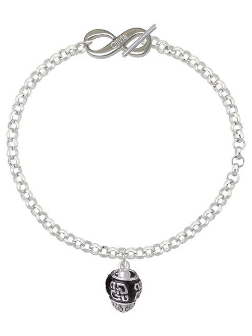Two-tone Chinese Pattern on Black Spinner - Custom Engraved Infinity Toggle Bracelet: Personalized Jewelry Gift - Names, Initials, Dates, Bible Verses