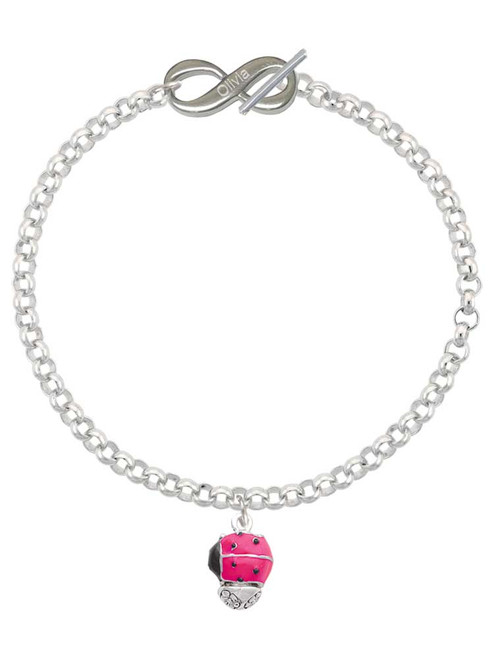 Hot Pink Ladybug Spinner - Custom Engraved Infinity Toggle Bracelet: Personalized Jewelry Gift - Names, Initials, Dates, Bible Verses