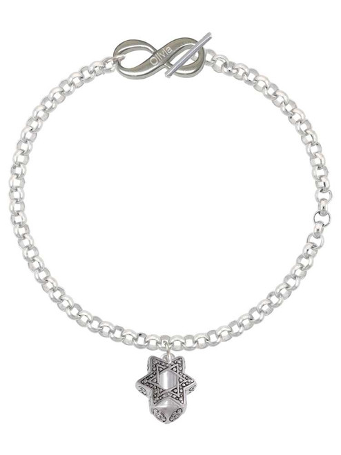 Silver Plated Star of David Spinner - Custom Engraved Infinity Toggle Bracelet: Personalized Jewelry Gift - Names, Initials, Dates, Bible Verses