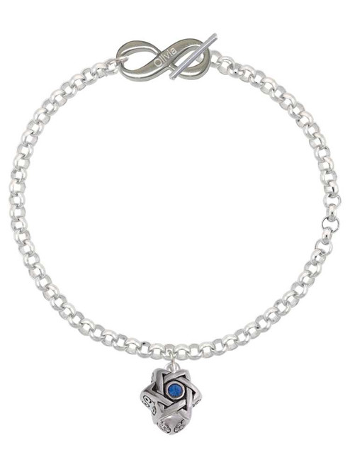 Silver Plated Star of David with Blue Crystal Spinner - Custom Engraved Infinity Toggle Bracelet: Personalized Jewelry Gift - Names, Initials, Dates, Bible Verses