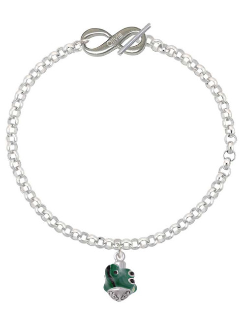 Silver Plated Green Enamel Alligator Spinner - Custom Engraved Infinity Toggle Bracelet: Personalized Jewelry Gift - Names, Initials, Dates, Bible Verses