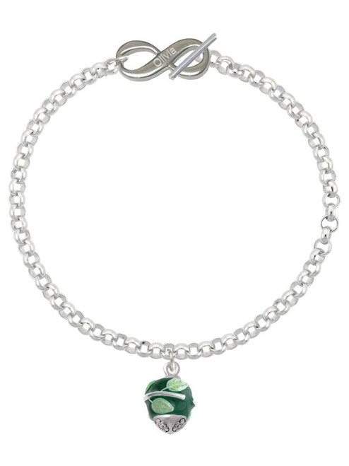 Silver Plated Lime Leaves on Green Band Spinner - Custom Engraved Infinity Toggle Bracelet: Personalized Jewelry Gift - Names, Initials, Dates, Bible Verses